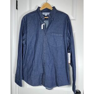 Old Navy Mens Everyday Shirt Regular Fit Built-In Flex Blue Chambray Large NEW
